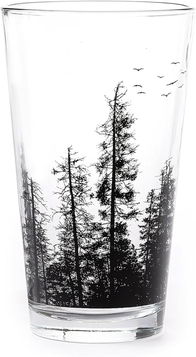 Black Lantern Pine Tree Forest Pint Glass Single 16oz Nature Beer Glass for Outdoor & Craft Brew Lovers