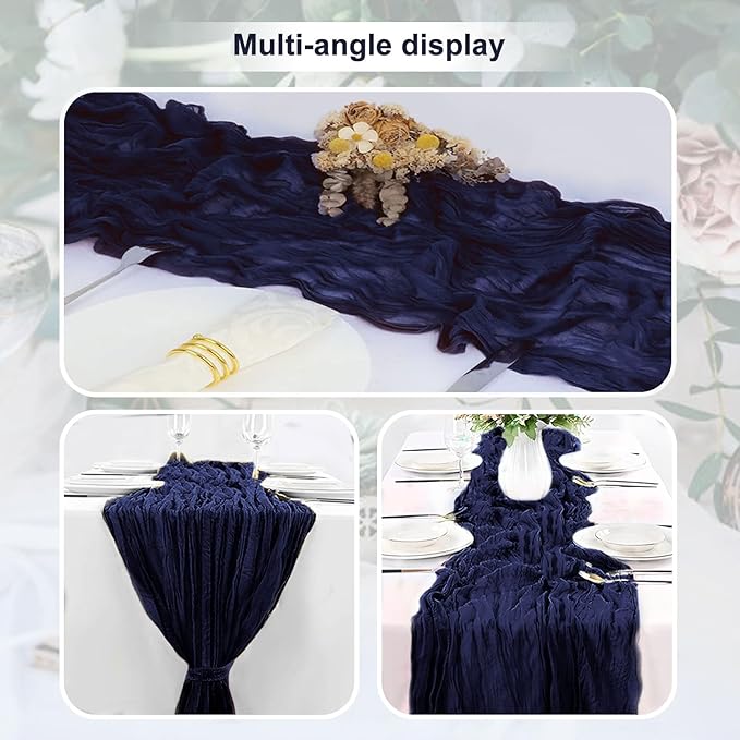 1 Pack Navy Blue Cheesecloth Table Runner 35x120 Inch 10Ft Rustic Gauze Cheese Cloth Table Runner Sheer Cheesecloth Table Runners for Wedding Party Bridal Shower Decoration