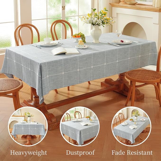 Zobesta Blue Table Cloth Rectangle Table 60 x 120 Inch, Cotton Blue Linen Gingham Tablecloth Rectangle, Heavy Weight Washable Boho Tablecloth for Outdoor, Party, Holiday, Picnic, Dining
