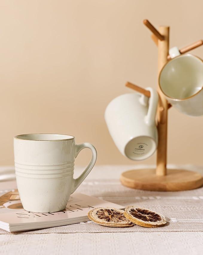 famiware Jupiter Coffee Mugs Set of 4, 13 oz Coffee Mug, Microwave and Dishwasher Safe, Coffee Cups with Handle for Coffee, Tea, Cocoa, Milk, Vanilla White