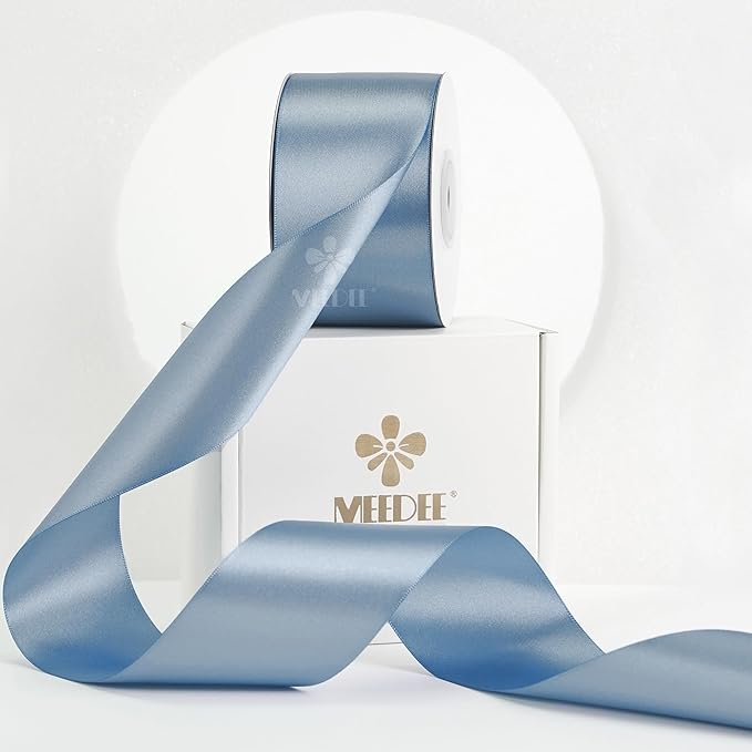 MEEDEE Dusty Blue Satin Ribbon 2 Inch Dusty Blue Ribbon Lux Double Faced Ribbons by 25 Yards Silk Satin Ribbons for Gift Wrapping, Weddings, Flower Bouquet, Holiday Decorating