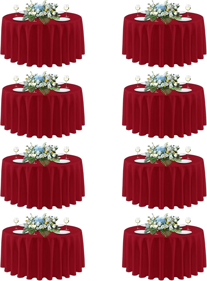 sancua Christmas Red 90 Inch Round Tablecloth, 8 Pack - Circle Polyester Fabric Table Cloth for Wedding Party Reception Banquet Birthday, Washable Formal Table Cover (Fit 30-72 Inch Tables)