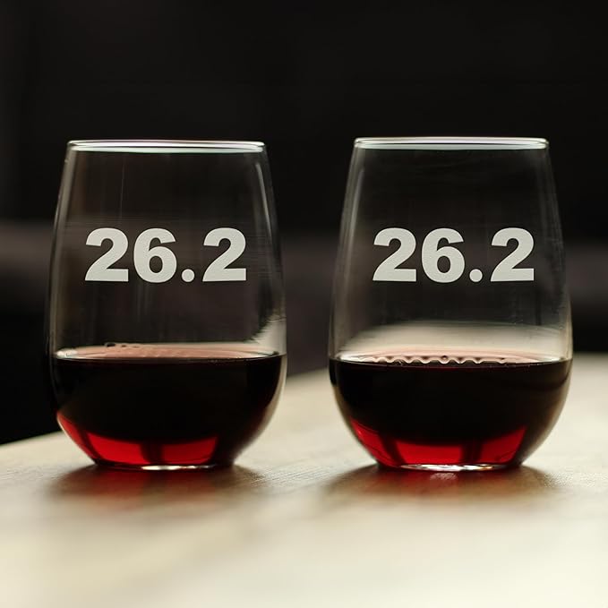 Bevvee 26.2 Marathon Stemless Wine Glass - Gifts for Marathon Runners - Set of 2 - Large 17 Ounce Glasses