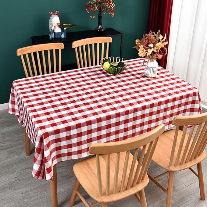Gingham Table Cloth for Rectangle Tables red Checkered Plaid Tablecloth Heavy Duty Cotton Blend Washable & Wrinkle Table Cover for Outdoor Kitchen Dining Picnic Camping (60x120 Inch)