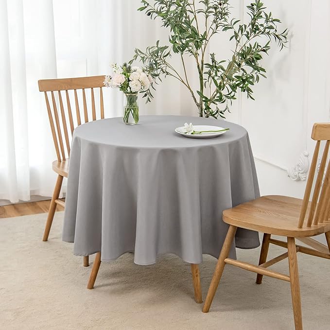 maxmill Round Linen Looking Textured Tablecloth Spill-Proof Wrinkle Free Soft Jacquard Table Cloth for Circular Table Cover, for Dining Room Buffet Banquet Parties Holiday Dinner, 70 Inch Light Grey