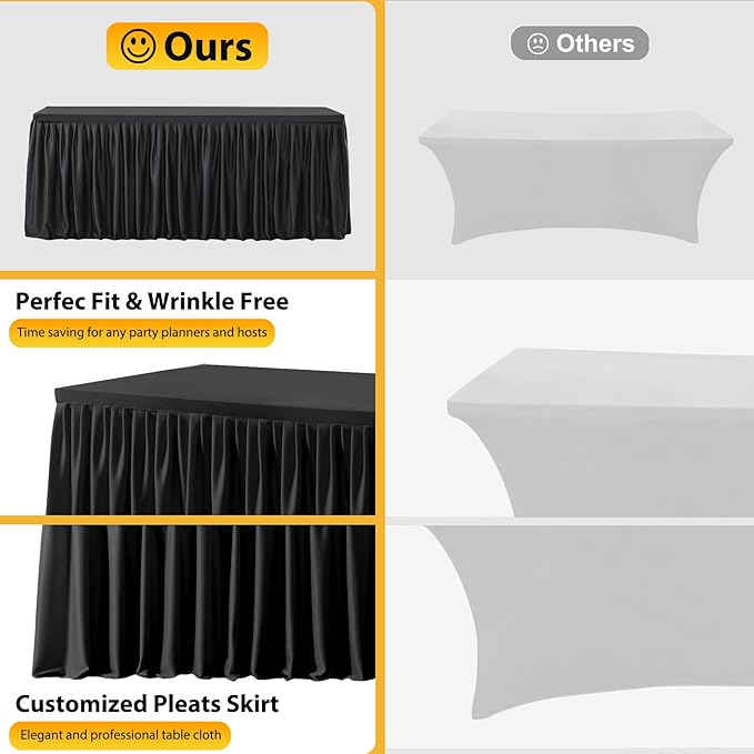 Wish Care 2 Pack Black Rectangle Table Clothes for 6 Foot Tables, Polyester Fitted Tablecloths 6t Stretch Table Cover for Party, Wedding, Trade Craft Show, Banquet, Festival
