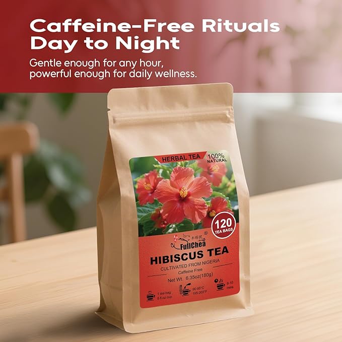 FullChea - Hibiscus Tea Bags, 1.5g*120 Counts - Te De Flor de Jamaica, Hibiscus Flowers Tea for Daily Wellness - Non-GMO - Caffeine-free - Rich in Antioxidants & Support Digestion