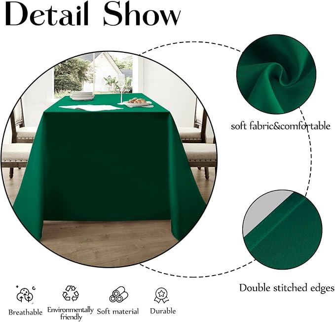 Rectangle Tablecloths 60x120 Inch 6 Pack Dark Green Tablecloth for 6ft Washable Decorative Linen Polyester Table Cloths for 8ft Dining Table Banquets Buffet Parties and Wedding