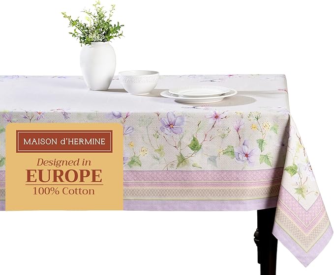 Maison d' Hermine Table Cloth Rectangle Table 100% Cotton 70 x 140 Inches Tablecloth Reusable Decorative for Dining Room Farmhouse Home Valentines Day Decorations Spring Summer - Magnolia Mornings