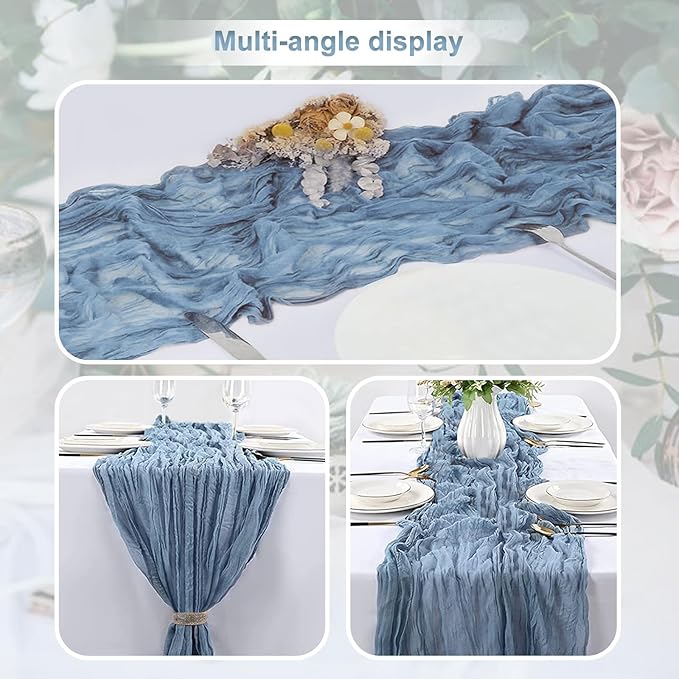 6 Pack Dusty Blue Cheesecloth Table Runner 35x120 Inch 10Ft Rustic Gauze Cheese Cloth Table Runner Sheer Cheesecloth Table Runners for Wedding Party Bridal Shower Decoration
