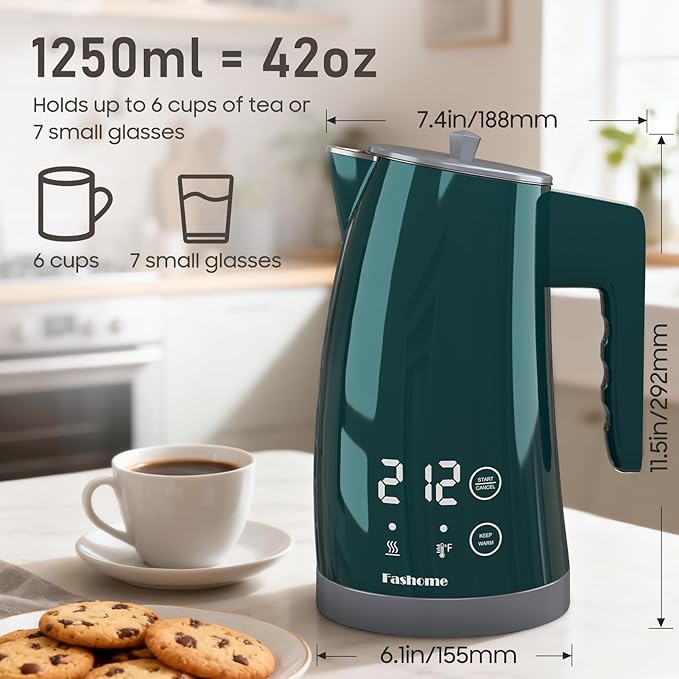 Electric Kettle with Temperature Control, 5 Preset Temps, 2H Keep Warm -1200W Quiet Water Boiler,Electric Tea Kettle with BPA-Free, Digital Cool-Touch, Rotating Base for Home,Office, Kids(Green)