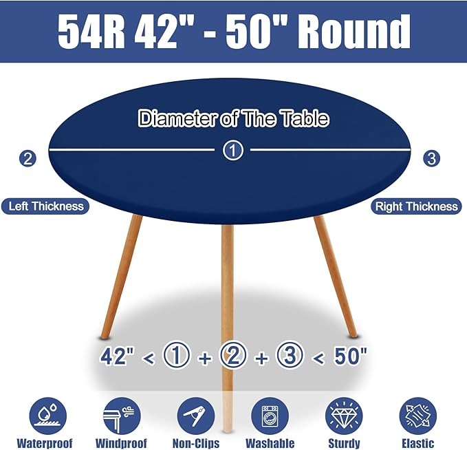 Round Spandex Tablecloth, Elastic Fitted Waterproof Tablecloths for 42"-50" Tables, Stretch Washable Picnic Table Cover for Camping, Dining, Indoor and Outdoor, Navy