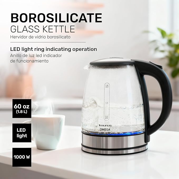 Taurus Cordless Electric Kettle – 1.7L Stainless Steel Hot Water Boiler | Fast Boil, 360° Swivel Base, Auto Shut-Off, BPA-Free – Modern & Portable Design for Tea, Coffee, Instant Meals