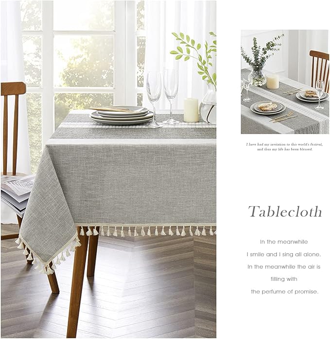 QIANQUHUI Embroidered Tablecloth for Dining Table,Dust Proof Spillproof Soil Resistant Cotton Linen Rectangle Table Cloths (Grey Lines, Square, 55''x55'', 2-4 Seats)