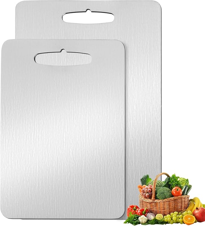 2 Pack, 100% Pure Titanium Cutting Board - Non-Slip Kitchen Chopping Board, Dishwasher Safe, Scratch Resistant, Easy to Clean, Durable & Hygienic for Meat, Vegetables, and Fruits（M+L)