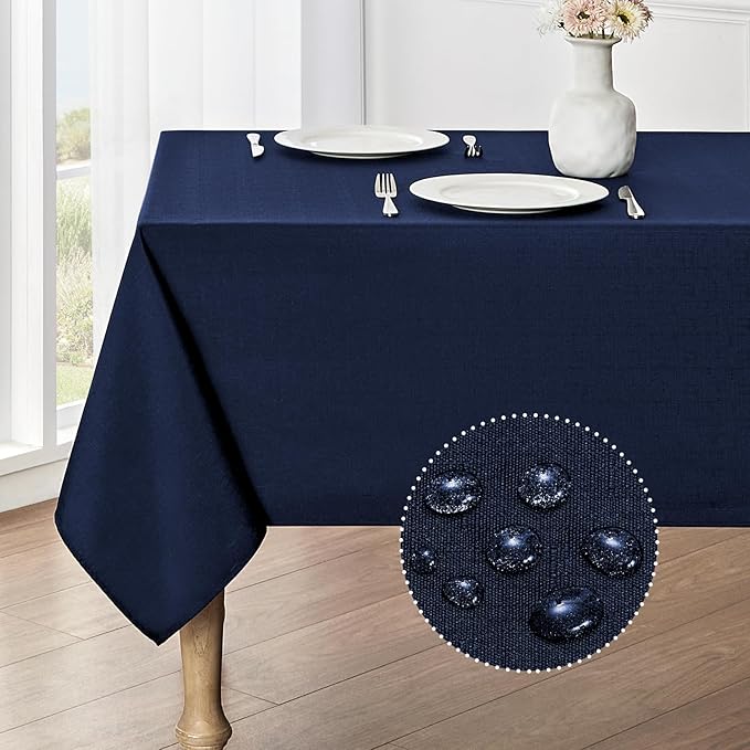 2 Pack Rectangle Tablecloth, 52x70 inch, Water Resistant Wrinkle Free Linen Textured Table Cloth Washable, Decorative Fabric Table Cover for Dining, Party and Camping, Navy Blue