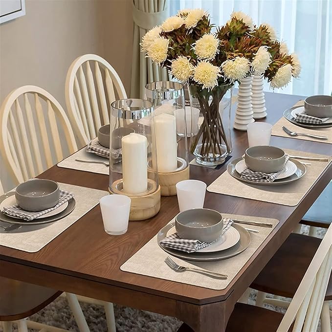 Nordic Style Western Placemat Double Layer Irregular Oil-Proof Heat Insulation Pad Hotel Leather PU Dinner Table Mat(Vin Dark Grey,44x30cm 4pcs)