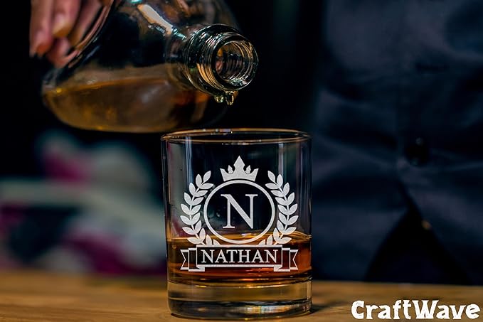 Personalized Whiskey Glass for Men, Custom Engraved Name & Initial Rocks Glasses, 11oz, Barware for Men, Father’s Day Gifts
