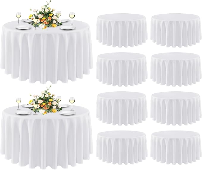 sancua 10 Pack Round Tablecloth White 90 Inch - Stain and Wrinkle Resistant Table Cloth, Washable Polyester Table Cover for Dining Tables, Buffet Parties and Camping