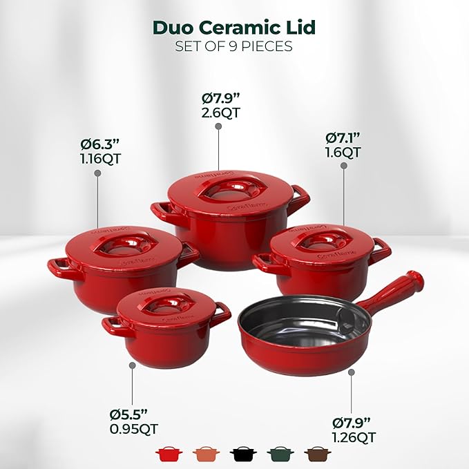 Pure Ceramic, Healthy, Non Toxic Cookware Set - Oven Safe Up to 1200F, Microwave and Dishwasher Safe, Longlasting and Lightweight - PFAS, PTFE, PFOA, PFOS - Tomato Red