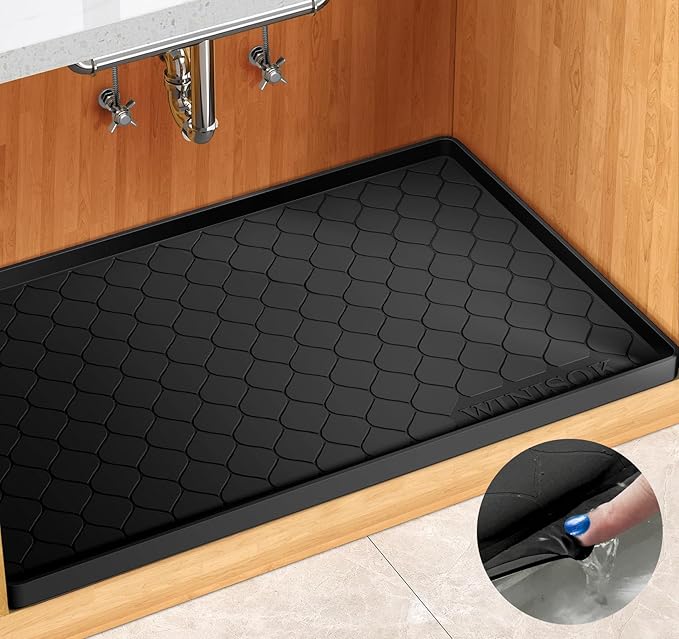 Silicone Under Sink Mat 37" x 22", kitchen Essentials and Gadgets, Shelf liner and Cabinet Protector, Home Organizers and Storage, Waterproof Bathroom Tray