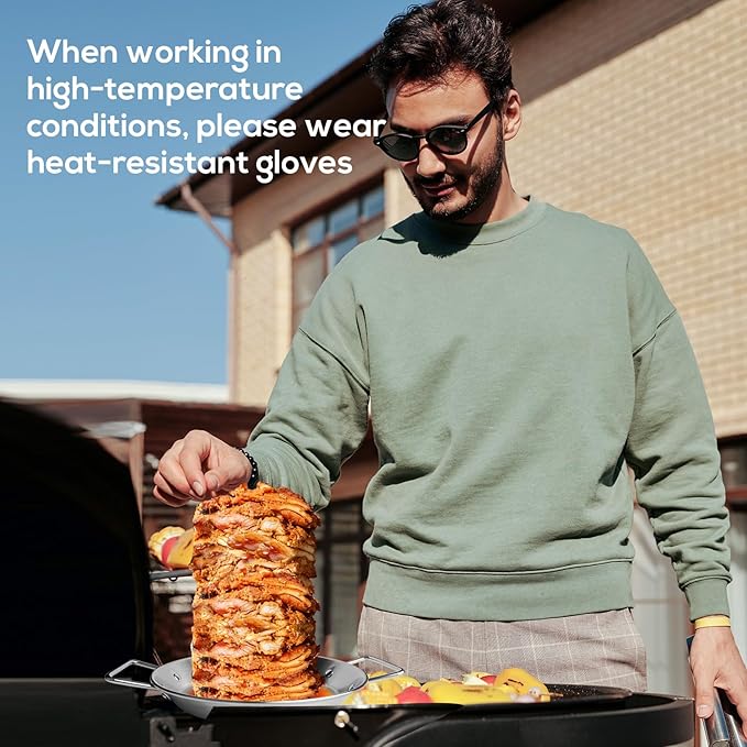 Fengzhe Al Pastor Skewer for Grill：Stainless Steel Vertical Skewer, Brazilian Spit Stand with 3 Spikes,2 Brushes,Ideal for Tacos Al Pastor,Shawarma, Kebabs on Smoker, Oven,with Fat Separator Tray