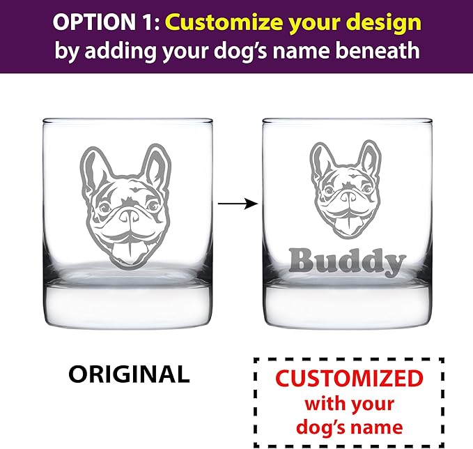 Custom Happy Frenchie - Whiskey Rocks Glass - Unique French Bulldog Themed Gifts or Party Decor for Women and Men - 10.25 Oz - Customized Glasses