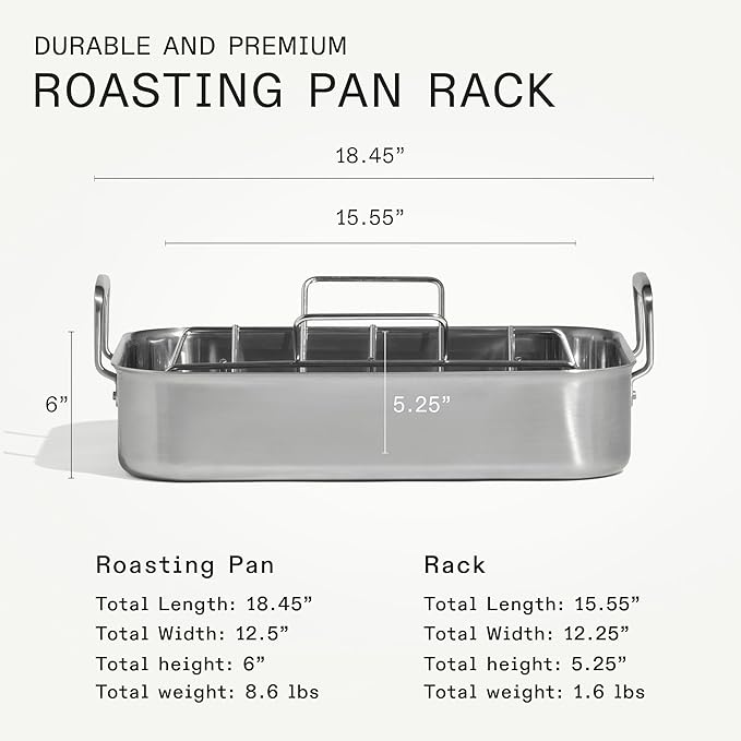Made In Cookware - Stainless Clad Roasting Pan - 3-Ply Stainless Clad - Professional Cookware - Crafted in Thailand