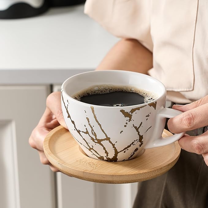 LUKA Ceramic Demitasse Espresso Cups Set with Saucers and Metal Stand, 8 oz Porcelain Stackable Cappuccino Cups Teacup For Tea, Espresso, Latte, Coffee, Cafe Mocha, Set of 4, White | Demitasse, Set, with Saucers, and Metal Stand, Stackable, Cappuccino ...