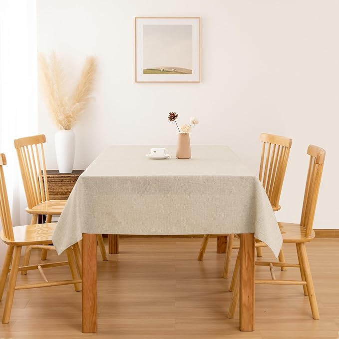 Hiasan 2 Pack Faux Linen Rectangle Tablecloth - Wrinkle and Stain Resistant Washable Table Cloth for Kitchen Dining Room Holiday Table Cover for Party Dinner, Beige, 60 x 84 Inch