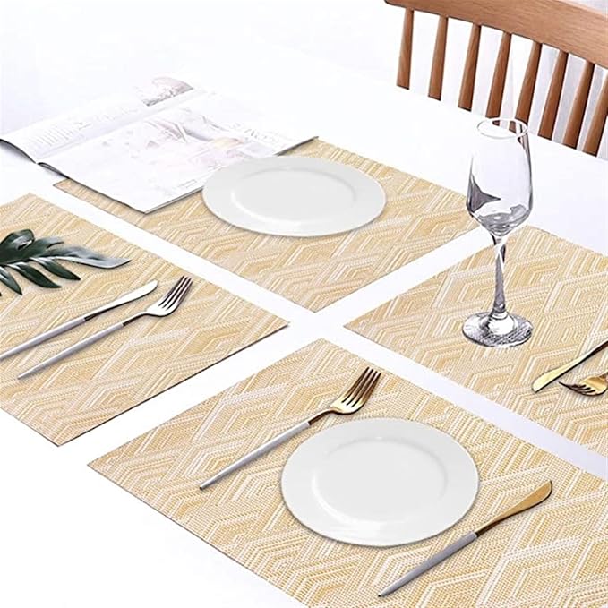 Square PVC Coffee Woven Table Placemats Heat Non-Slip Table Mats Pads for Kitchen Farmhouse Restaurant(Rhomb Grey,4pcs 45x30cm)