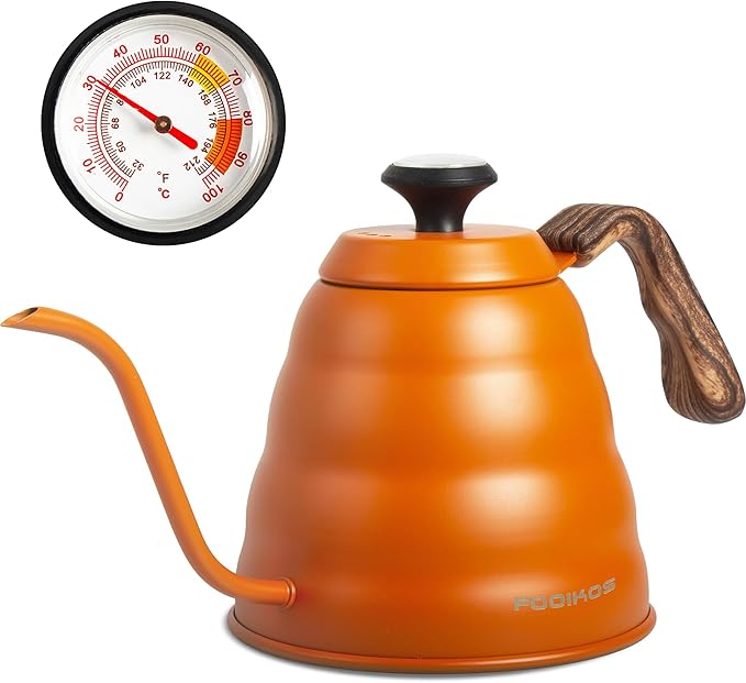 Gooseneck Kettle with Thermometer for Pour Over Coffee & Tea, 42 fl oz, Premium Stainless Steel, Accurate Temperature Control, Ideal Spout for Precision Pouring, Compatible with Stovetops