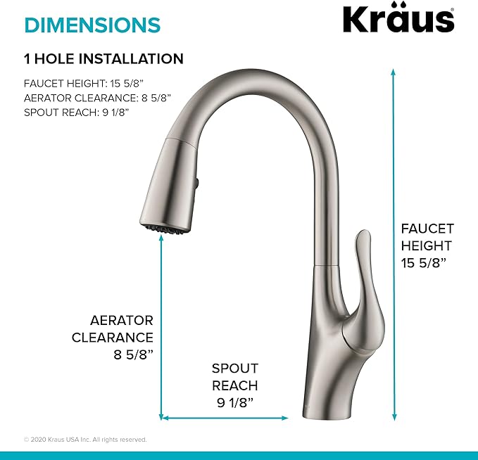 Kraus KPF-1674SFS Merlin Dual Function Pull, Faucets for Kitchen Sinks, Single-Handle, 16 Inch, Modern Spot Free Stainless Steel
