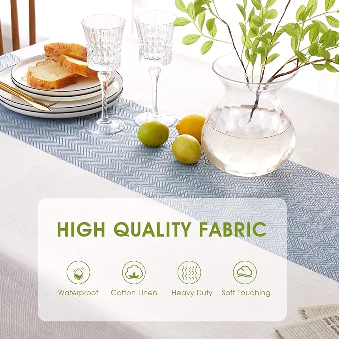 QIANQUHUI Embroidered Tablecloth for Dining, Rustic Farmhouse Kitchen Table Cloth Blue, Dust Proof Spillproof Soil Resistant Cotton Linen Rectangle TableCloths（Sky Blue,55x55 inches）