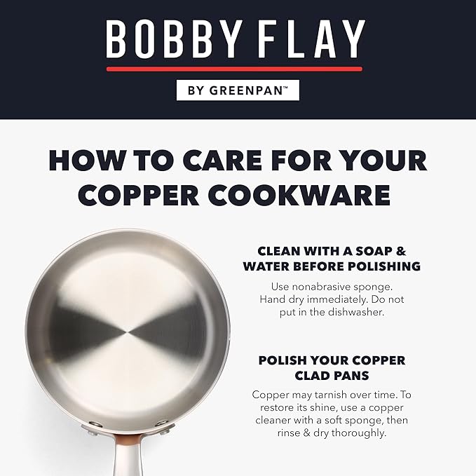 GreenPan x Bobby Flay 8 Piece Copper Clad Pots & Pans, Induction Ready Cookware, Measurement Markings, Stainless Steel Base & Interior, Oven Safe to 500˚F