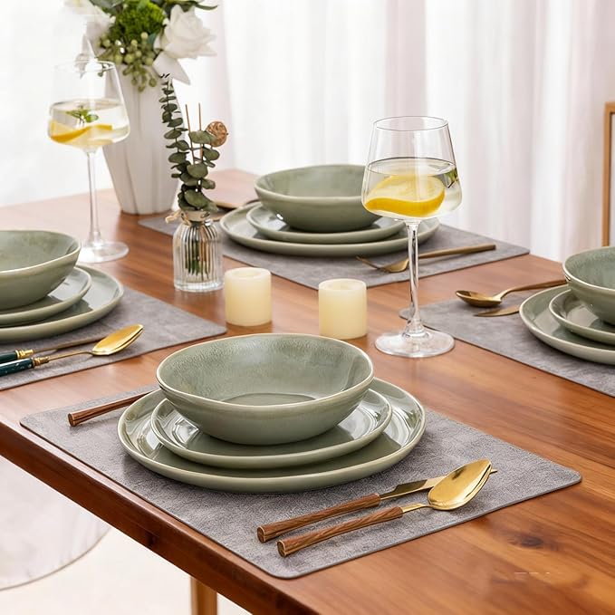 AmorArc Ceramic Dinnerware Sets,Handmade Reactive Glaze Stoneware Plates and Bowls Set,Highly Scratch Resistant | Dishwasher & Microwave Safe,Service for 6 (18pc)