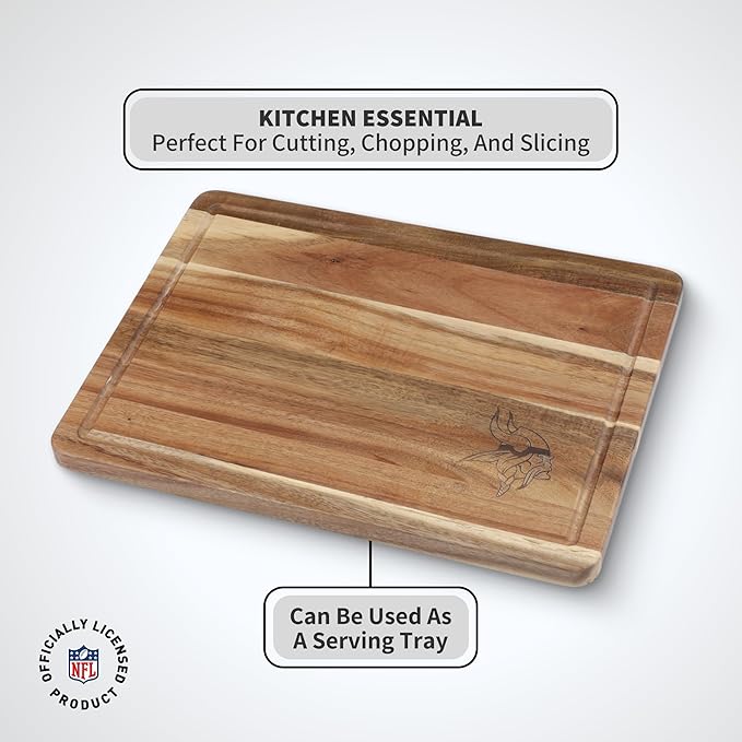 The Memory Company Officially Licensed NFL Acacia Cutting Board – 11.7" x 15.7" Durable Wood Chopping & Serving Board with Team Logo