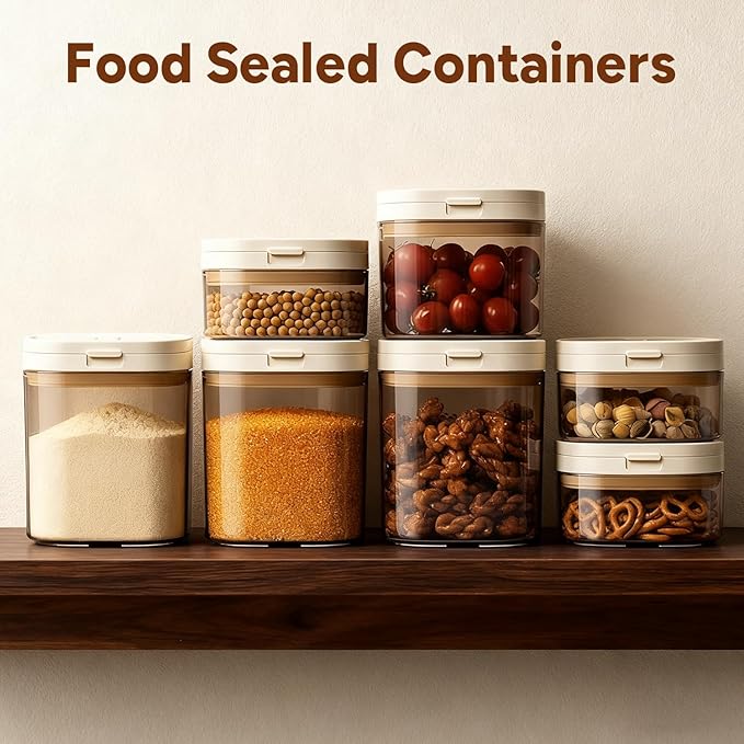 Airtight Brown Sugar Container with Clay Disc - 0.84 Qt (800 ml) Glass Jar, Moisture Proof Storage Keeps Sugar Soft - Includes 1 Clay Disc & Spoon for Flour, Coffee, Dry Food, Sugar