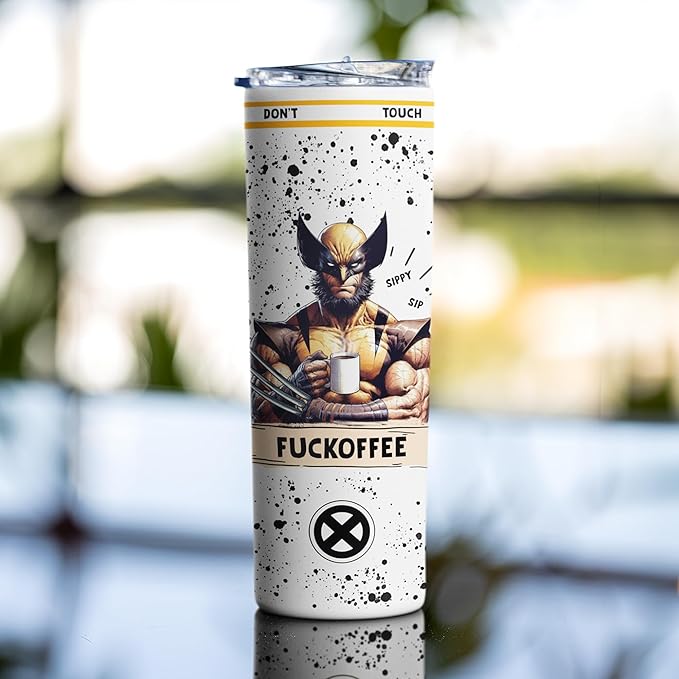 Wolverine Fuckoffee Tumbler, X-Men Tumbler Insulated, Sippy Sip Funny Novelty Gifts, Team Logan, Birthday Christmas Any Occasion Gift, Coffee Drinker - 20 Oz