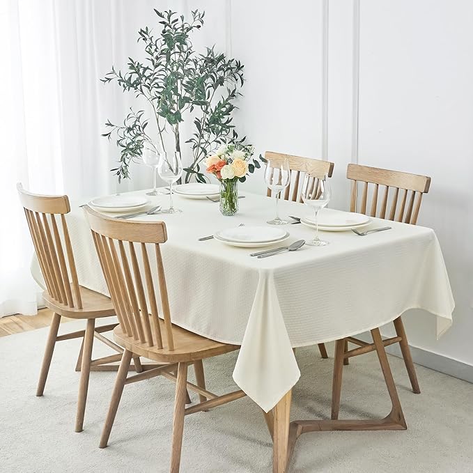 maxmill Square Tablecloth Water Resistance Antiwrinkle Spill Proof Weaved Texture Table Cloth, Decorative Fabric Table Cover for Banquet Parties Event Holiday Dinner, 70 x 70 Inch, Ivory