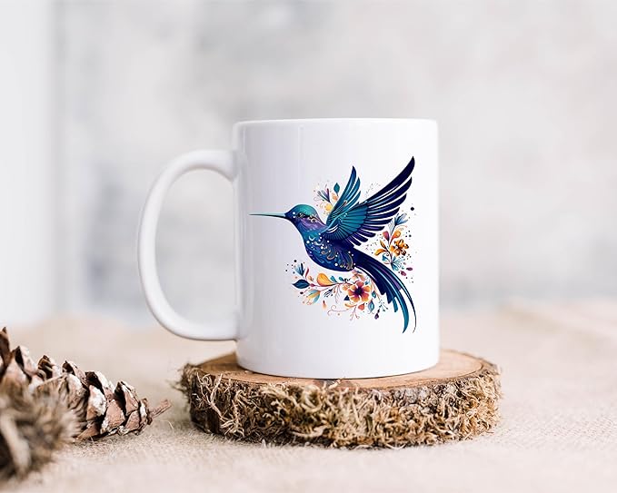C M Hummingbird Ceramic Coffee Mug - 15 oz - Unique Bird Themed Gift for Bird Lovers for Women and Men (Style H1)