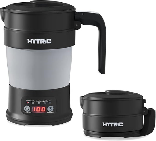 HYTRIC Travel Electric Kettle, 700ML Foldable Small Electric Kettle BPA-Free, Portable Kettle with Multifunctional Panel, Collapsible Hot Water Kettle with Keep Warm & Delay Start, 110V Black