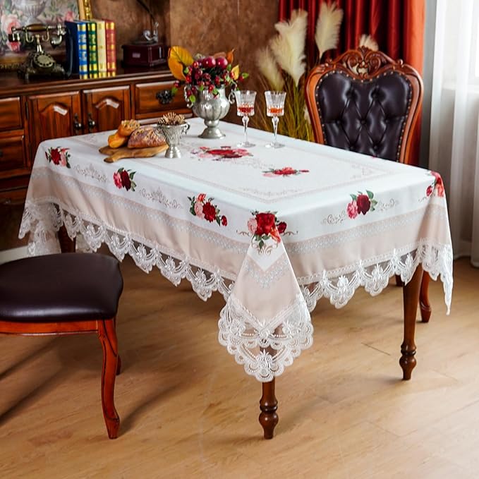 SUTAVIA Offwhite Lace Table Cloth Rectangular Farmhouse Table Cover Classic Floral Decor Waterproof Tablecloth for Home Holiday Party Dining Table(Offwhite, Rectangle/Oblong, 52 x 70 Inch,4-6 Seats)