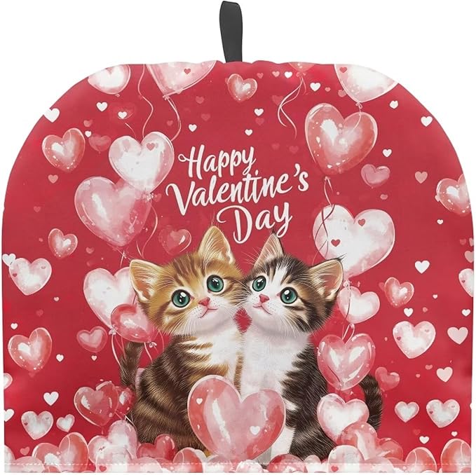 Red Tea Cozy for Teapot Tea Insulated for Valentines Day Cat Tea Kettle Cover for Keeping Warm Love Heart Teapot Dust Protector for Kitchen Accessory