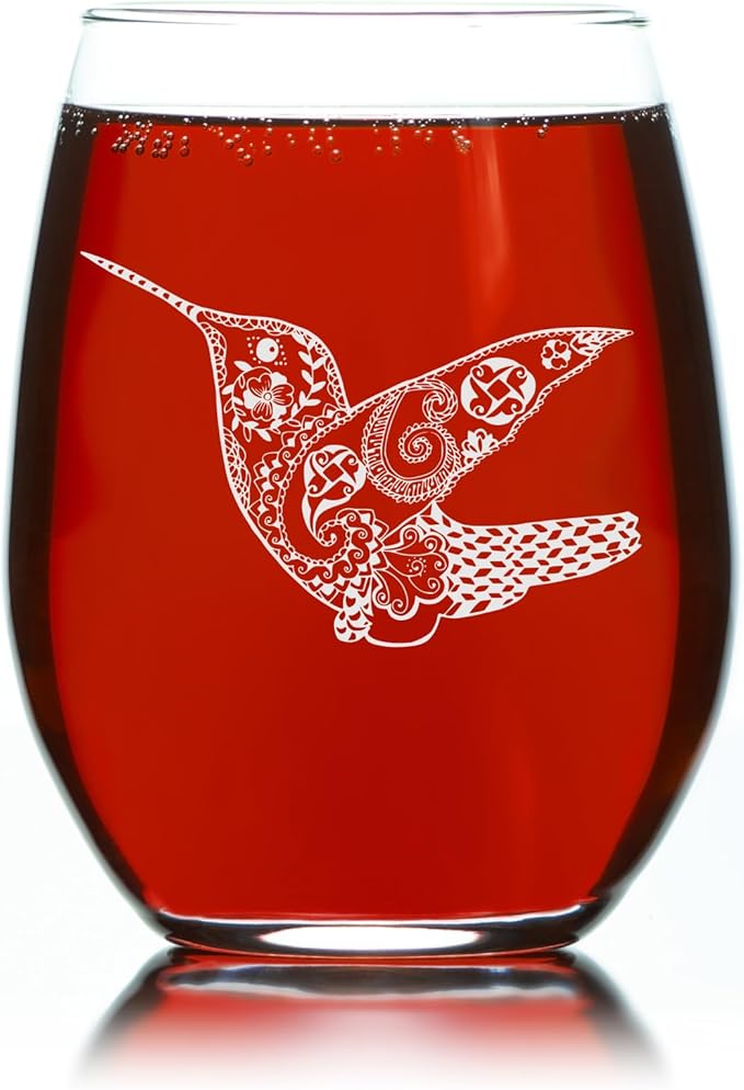 C M Hummingbird Stemless Wine Glass - Hummingbird Lover Gift for Women and Men - 17 oz. (Style H1)