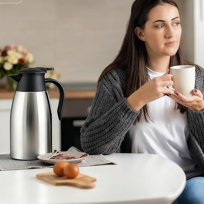 8 PCS 68 Oz Thermal Coffee Carafe with 8 PCS Brushes, SUS 304 Stainless Steel Double Walled Vacuum Insulated Coffee Carafes for Keeping Hot 12 Hours, Cold 24 Hours, Carafe for Hot Liquids, Beverages