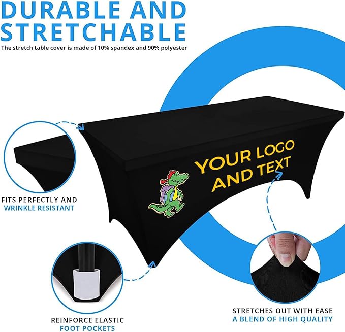 Custom Logo Table Cloth, Personalized Spandex Business Tablecloth with Your Design Image Logo Text Sign for Your Business, Trade Show, fair and Event (4 FT)