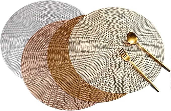 Placemat Kitchen Table Mat Restaurant Round PVC Nordic Anti-scalding Insulation Steak Pad Stand Mug(White)
