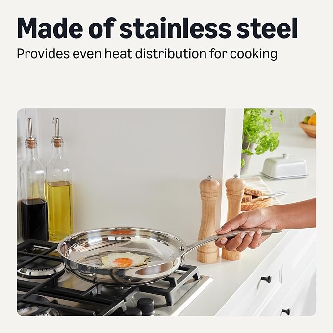 Amazon Basics Stainless Steel Cookware Set, 5-Piece Set, All Cooktop Friendly, Dishwasher-Safe