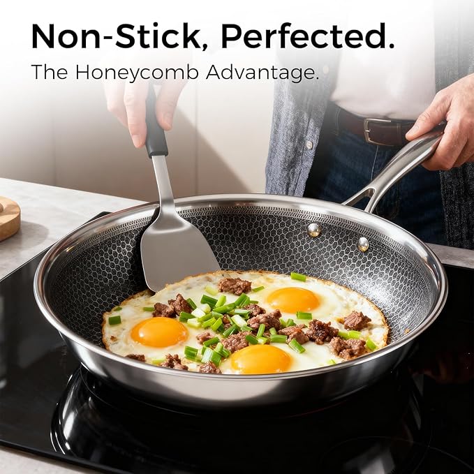 Nonstick Pots and Pans Set, 14 Piece Hybrid Hex Non Stick Stainless Steel Cookware with Frying Pans, Saute Pan, Saucepans & Stock Pot - Induction Compatible, Dishwasher &Oven Safe, PFOA Free